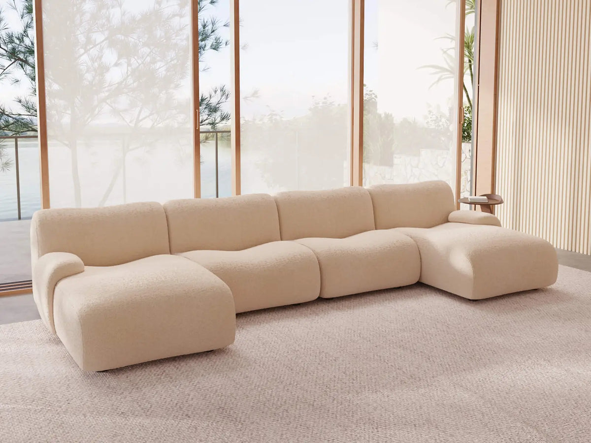 Teddy Fleece 4-Seater Sand Large Space U-Shaped Sectional | 4-Piece, Modular Design, Fixed Upholstery, Low Pillow Arm — product view 2
