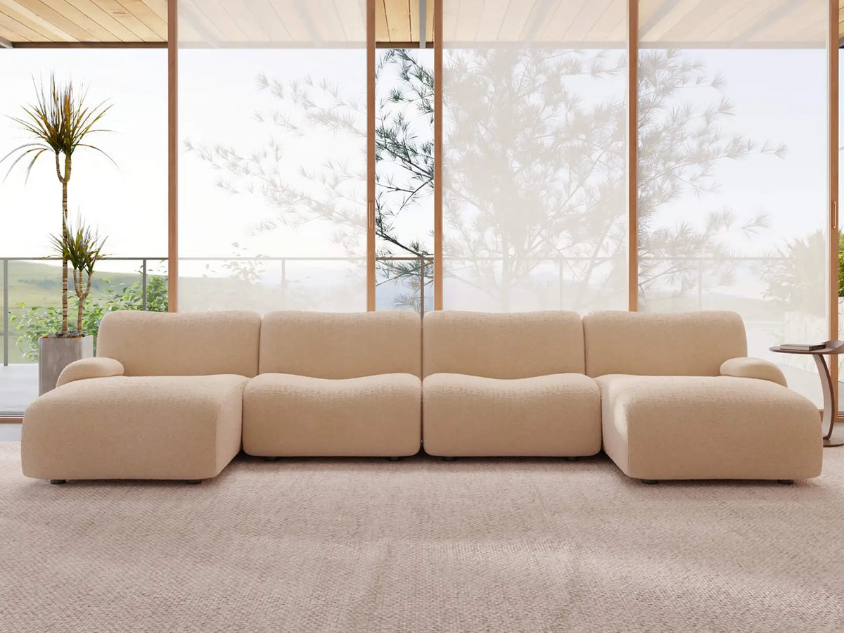 Teddy Fleece 4-Seater Sand Large Space U-Shaped Sectional | 4-Piece, Modular Design, Fixed Upholstery, Low Pillow Arm — product view 1