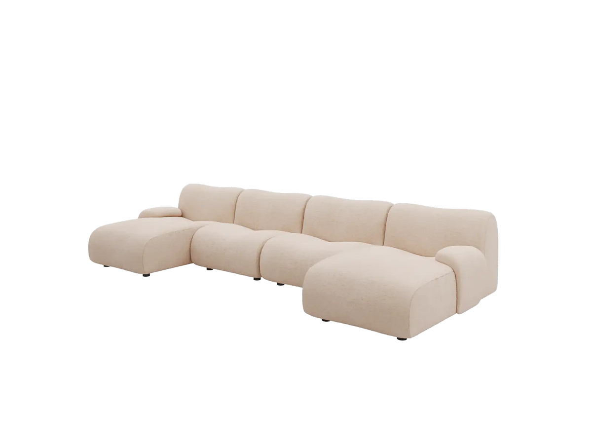 Teddy Fleece 4-Seater Sand Large Space U-Shaped Sectional | 4-Piece, Modular Design, Fixed Upholstery, Low Pillow Arm — product view 4