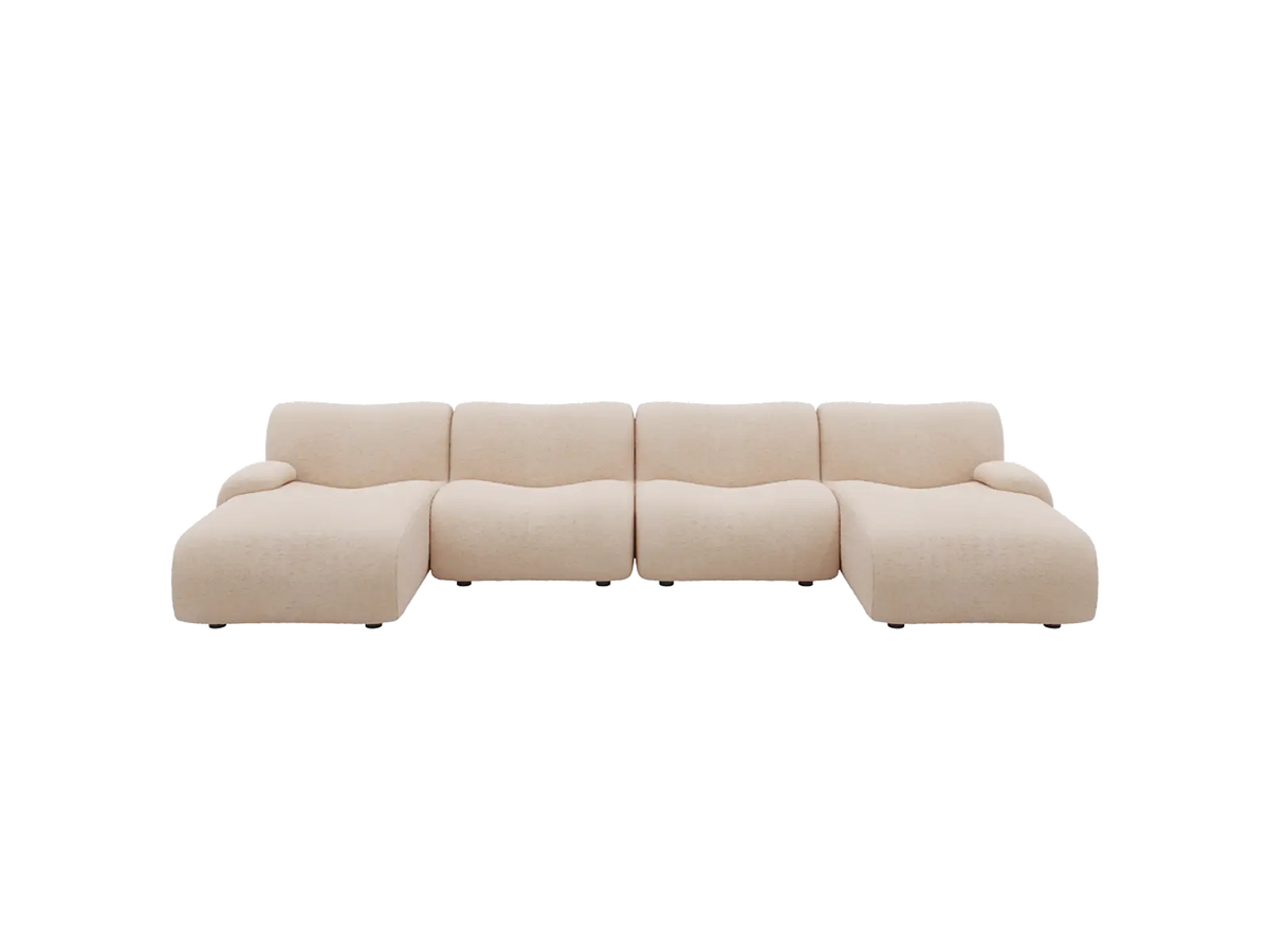 Teddy Fleece 4-Seater Sand Large Space U-Shaped Sectional | 4-Piece, Modular Design, Fixed Upholstery, Low Pillow Arm — product view 3
