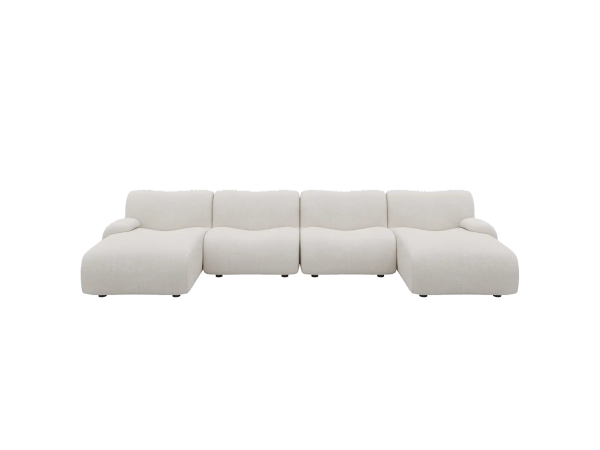 Teddy Fleece 4-Seater White Large Space U-Shaped Sectional | 4-Piece, Modular Design, Fixed Upholstery, Low Pillow Arm — product view 3