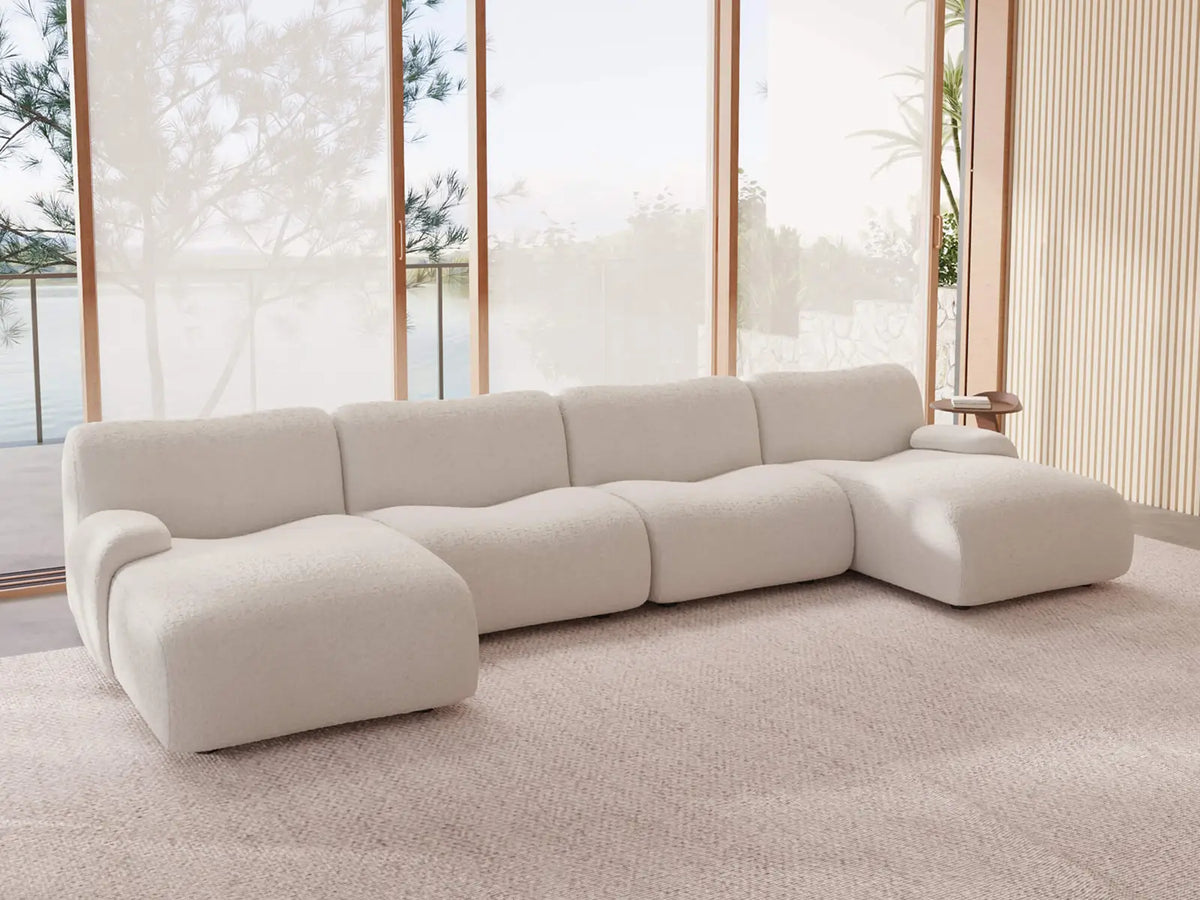 Teddy Fleece 4-Seater White Large Space U-Shaped Sectional | 4-Piece, Modular Design, Fixed Upholstery, Low Pillow Arm — product view 2
