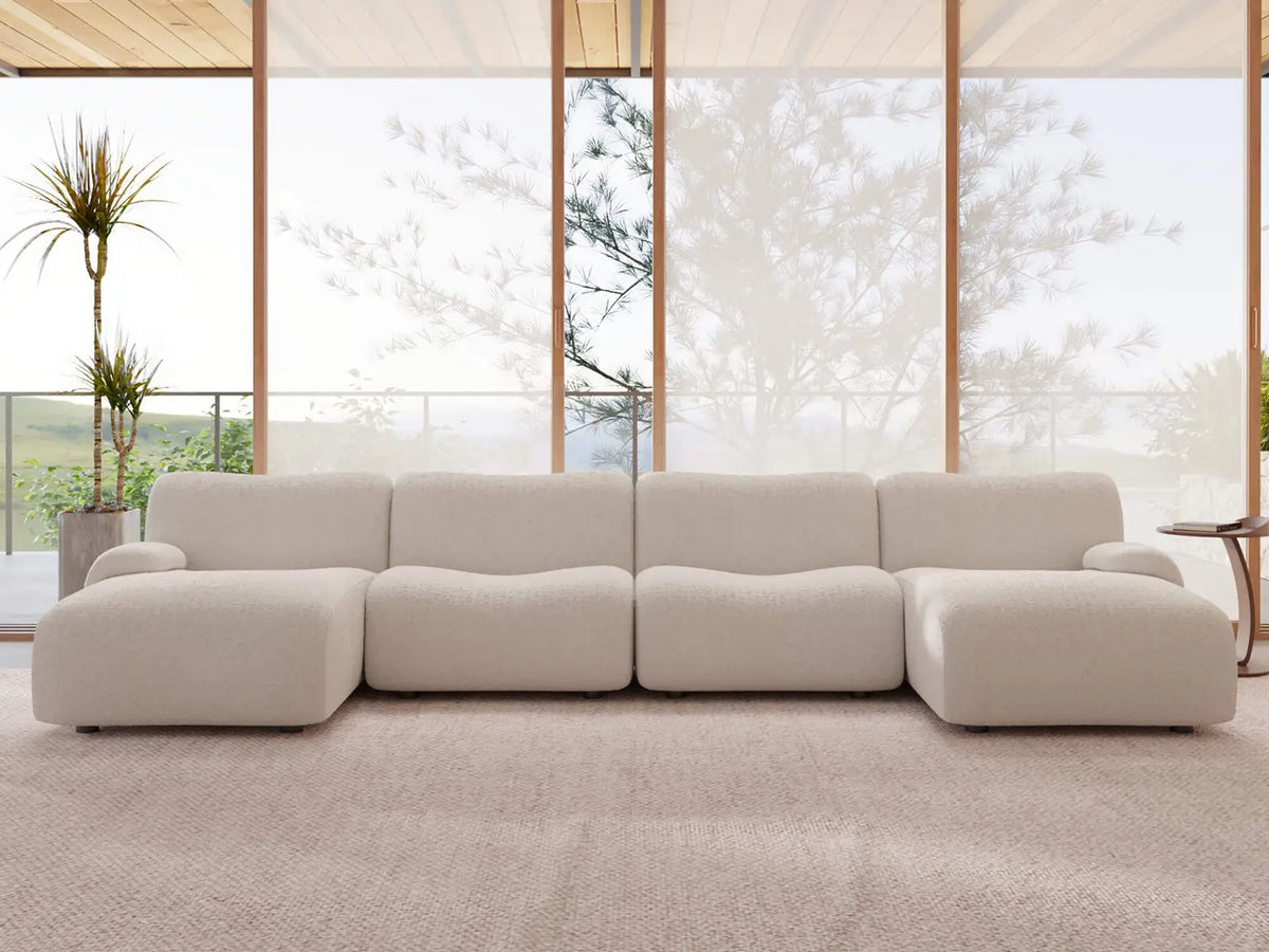 Teddy Fleece 4-Seater White Large Space U-Shaped Sectional | 4-Piece, Modular Design, Fixed Upholstery, Low Pillow Arm — product view 1