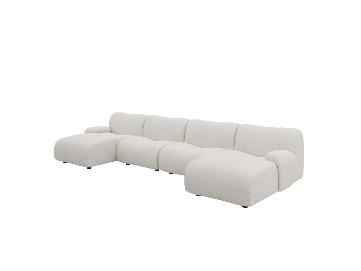 Teddy Fleece 4-Seater White Large Space U-Shaped Sectional | 4-Piece, Modular Design, Fixed Upholstery, Low Pillow Arm — product view 4