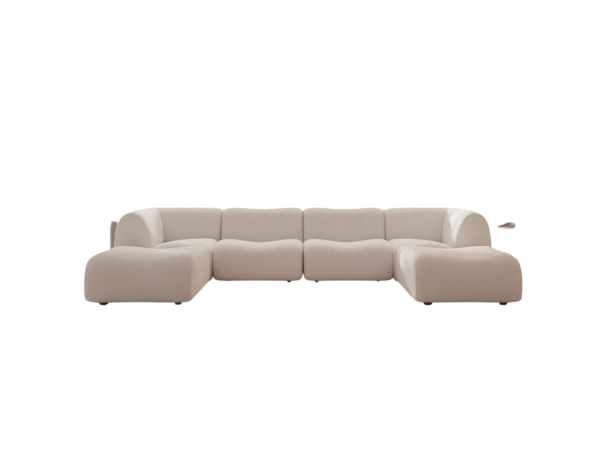 Teddy Fleece 4-Seater White Large Space U-Shaped Sectional | 6-Piece (Includes 2 Ottomans), Modular Design, Fixed Upholstery, Low Pillow Arm — product view 3
