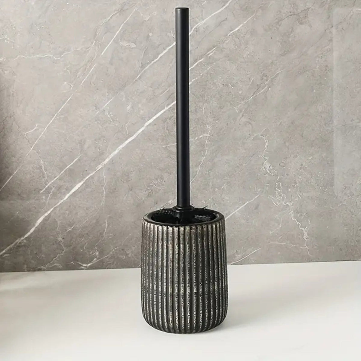 LoungeYard | Textured Ceramic Toilet Brush Holder Set — product view 1