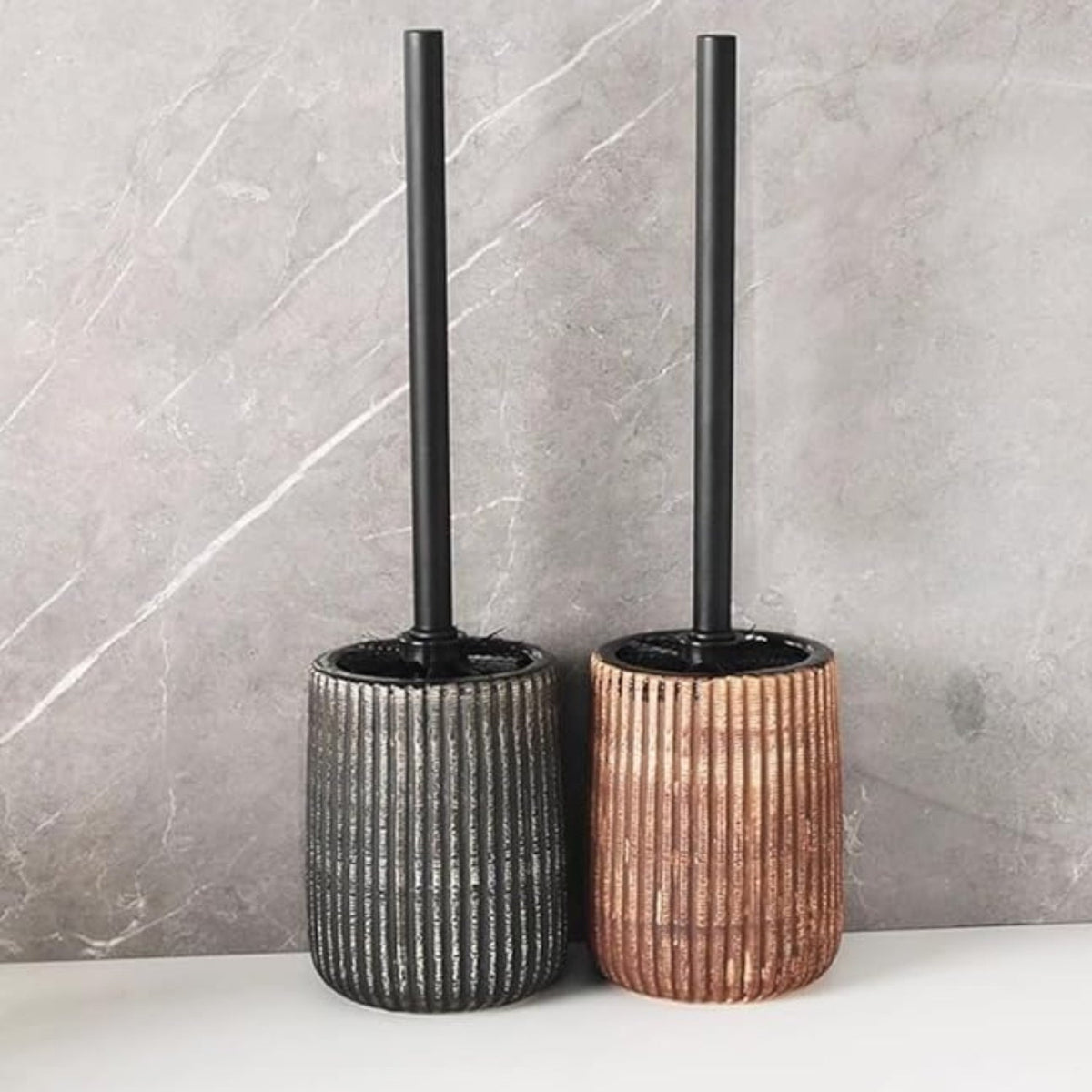 LoungeYard | Textured Ceramic Toilet Brush Holder Set — product view 3