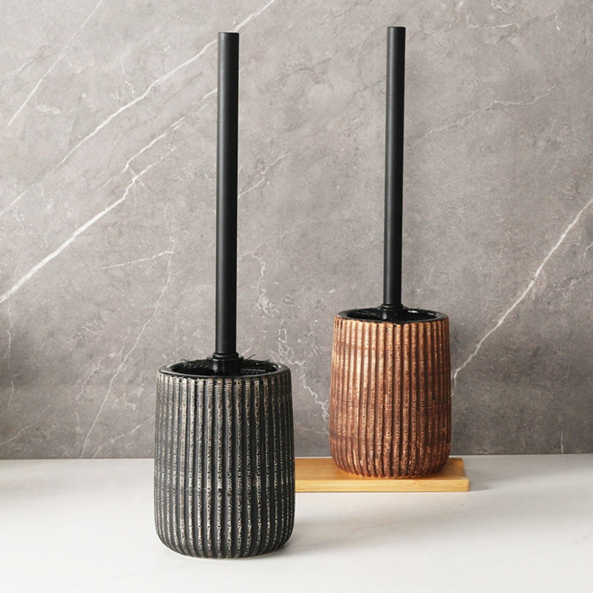 LoungeYard | Textured Ceramic Toilet Brush Holder Set — product view 2