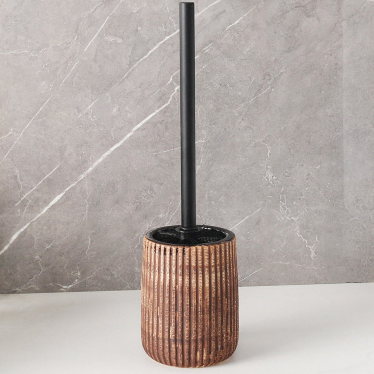 LoungeYard | Textured Ceramic Toilet Brush Holder Set — product view 5