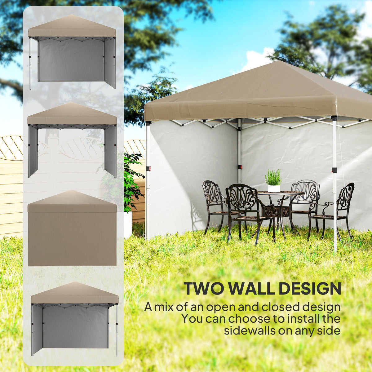 3 x 3m Pop Up Gazebo with 2 Sidewalls, Weight Bags & Wheeled Bag, Khaki — product view 6