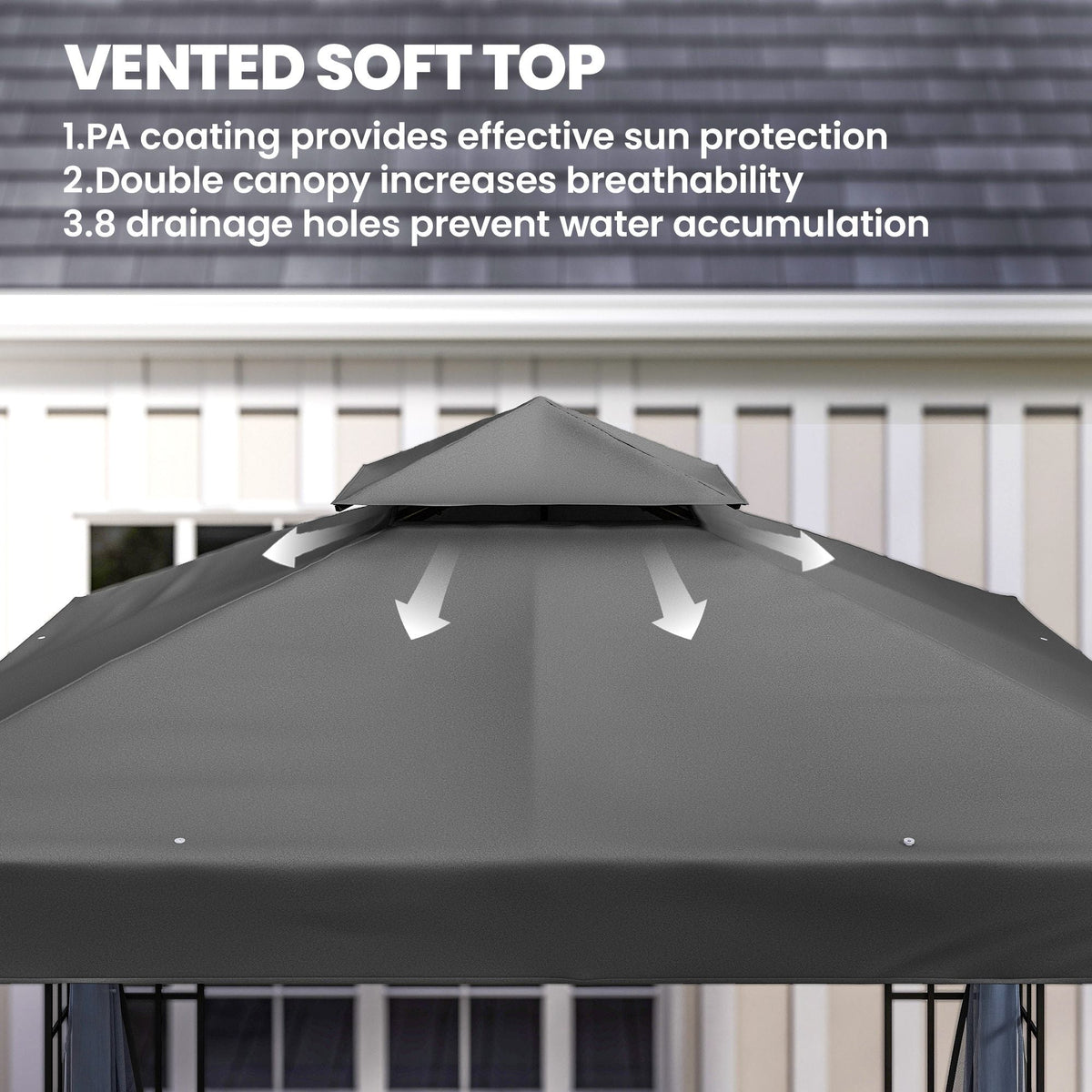 10' x 10' Soft Top Gazebo with Mosquito Netting, Dark Grey — product view 6