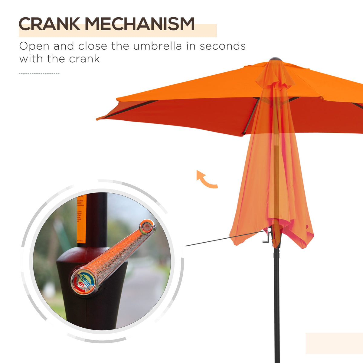 8.5ft Patio Umbrella with Crank Handle and Tilt, Orange — product view 7