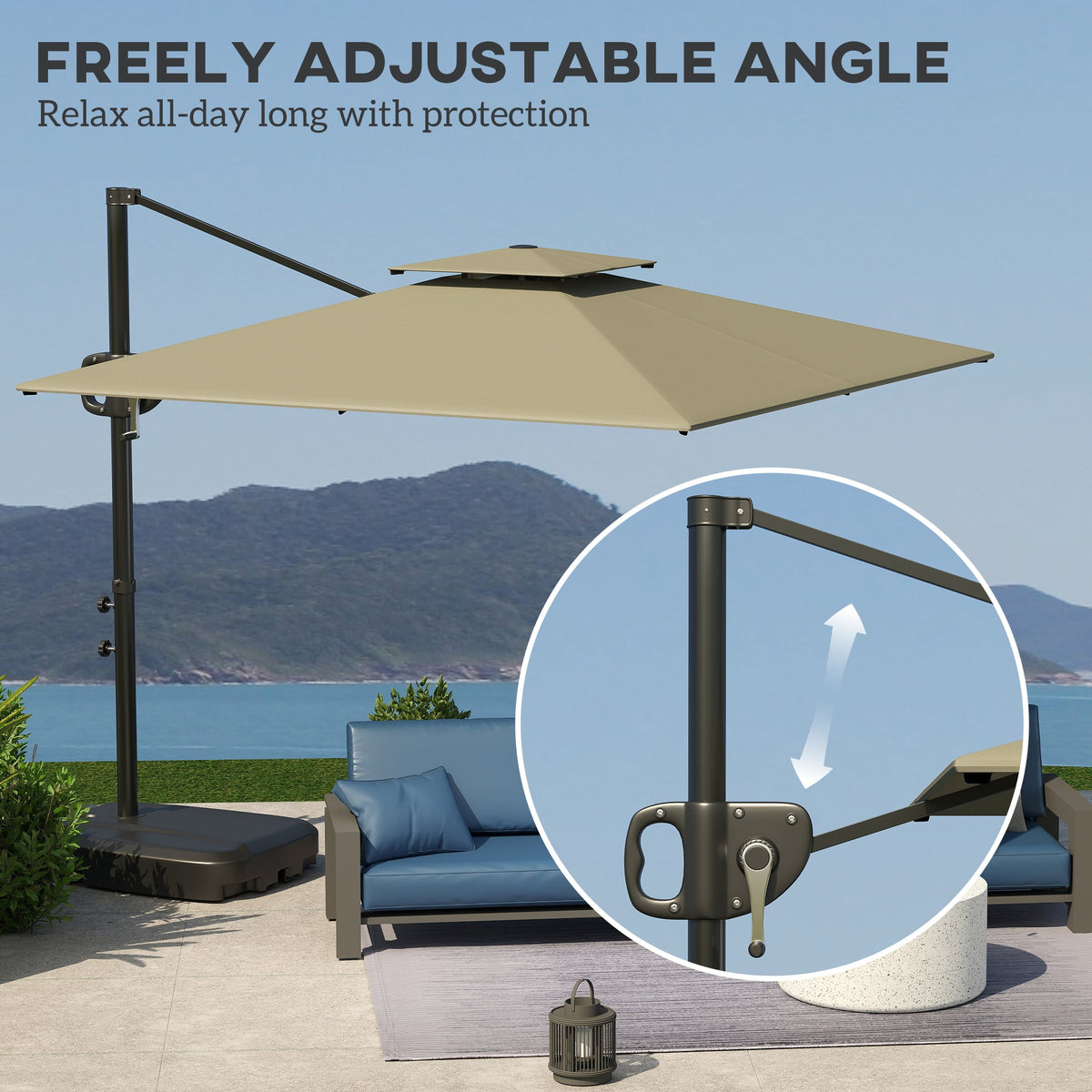 8' x 9' Square Cantilever Patio Umbrella with Fillable Base, Light Grey — product view 6