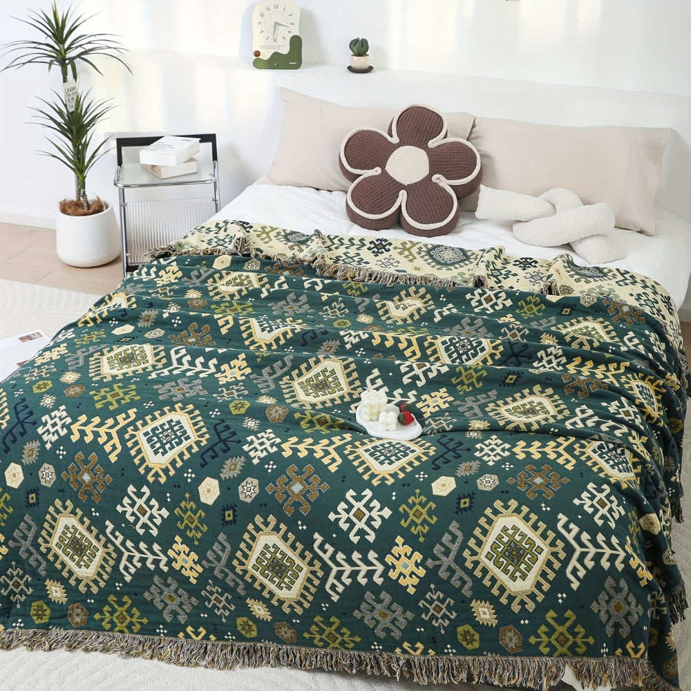 LoungeYard | Tribal-Inspired Soft Geometric Fringe Blanket — product view 6