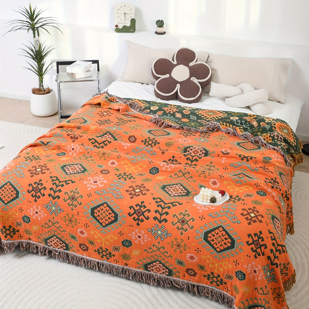 LoungeYard | Tribal-Inspired Soft Geometric Fringe Blanket — product view 1