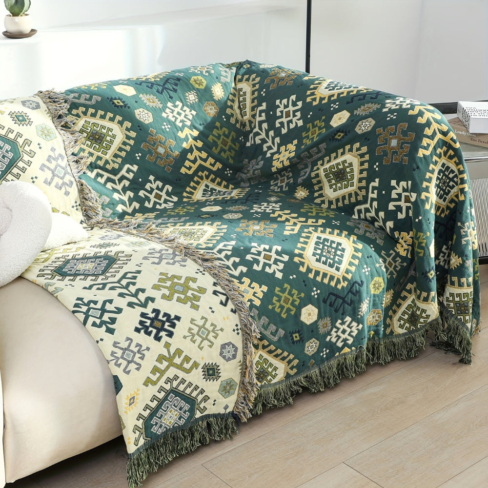 LoungeYard | Tribal-Inspired Soft Geometric Fringe Blanket — product view 2