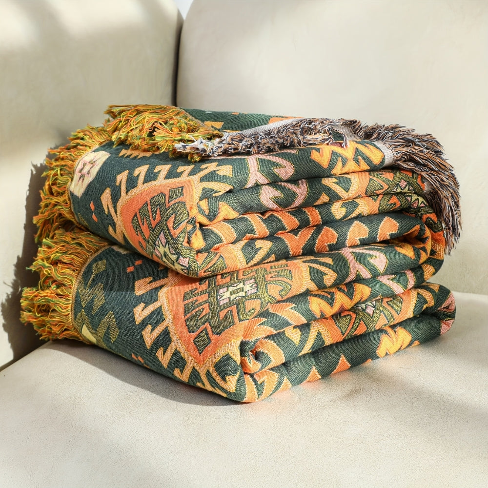 LoungeYard | Tribal-Inspired Soft Geometric Fringe Blanket — product view 4