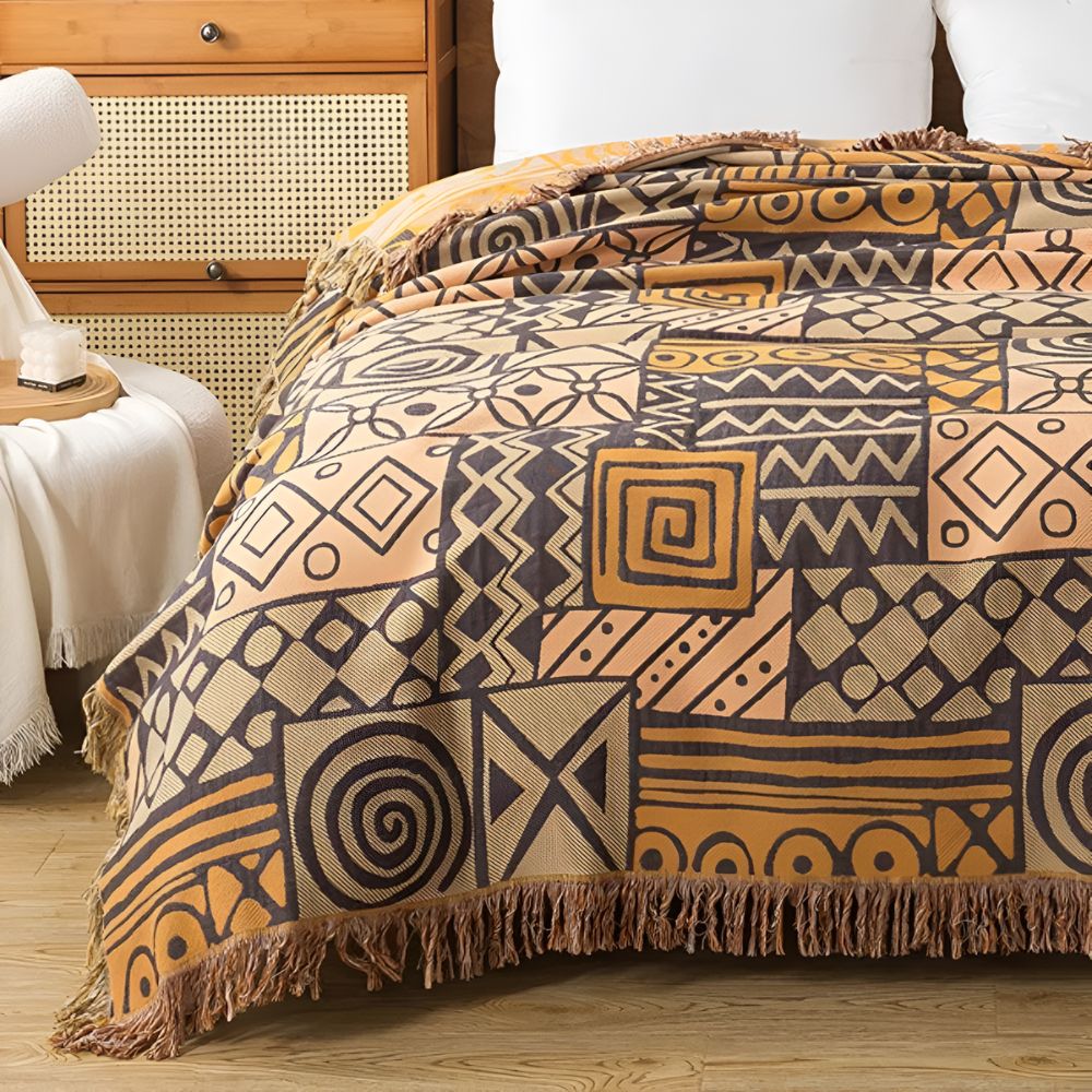 LoungeYard | Tribal Patchwork Reversible Tassel Cotton Blanket — product view 1