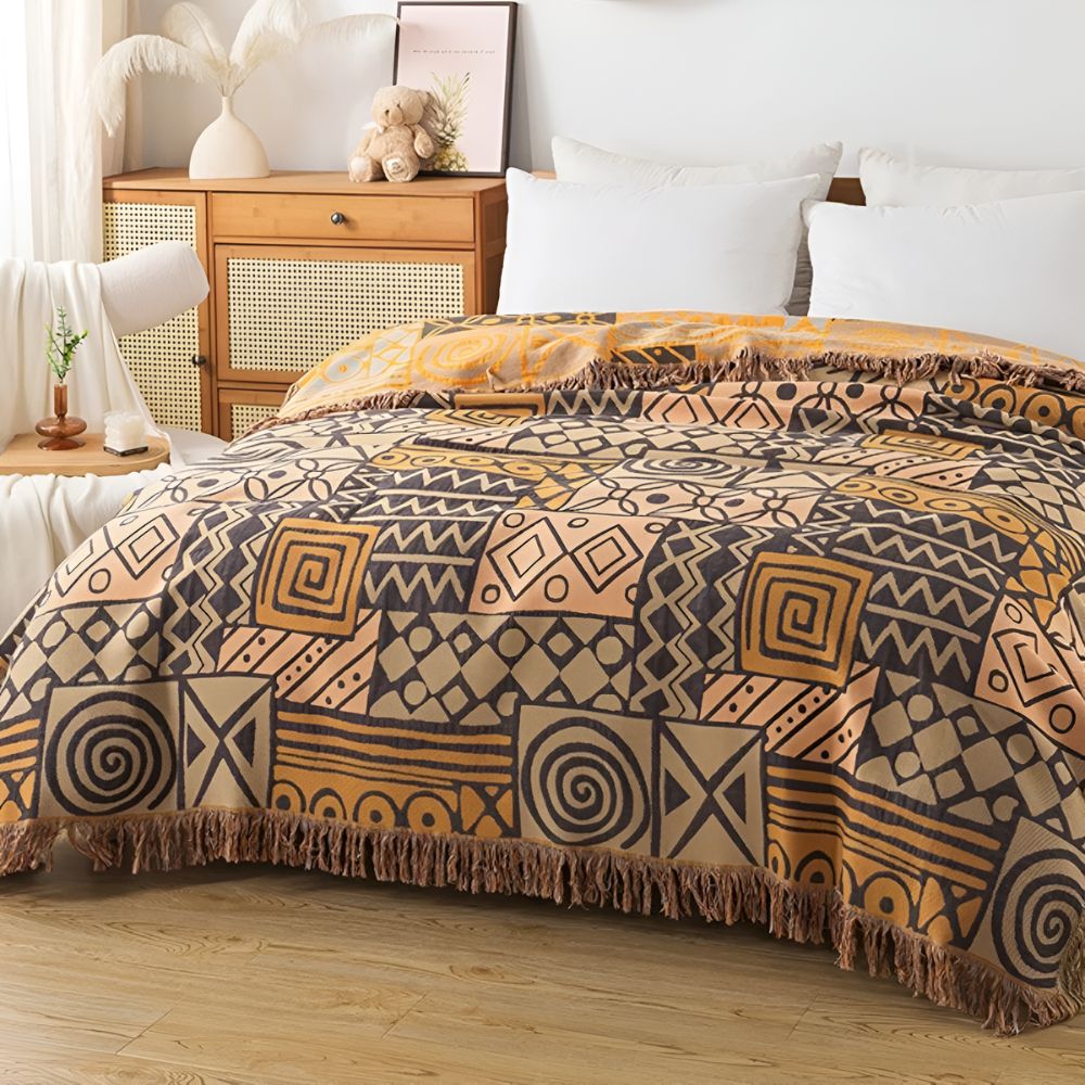 LoungeYard | Tribal Patchwork Reversible Tassel Cotton Blanket — product view 2