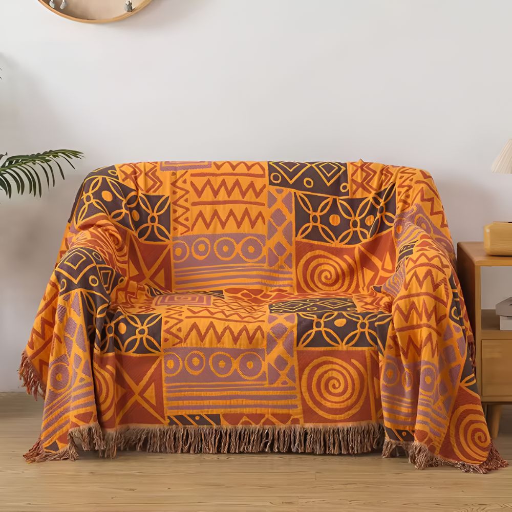 LoungeYard | Tribal Patchwork Reversible Tassel Cotton Blanket — product view 5
