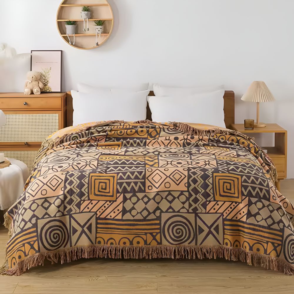 LoungeYard | Tribal Patchwork Reversible Tassel Cotton Blanket — product view 7