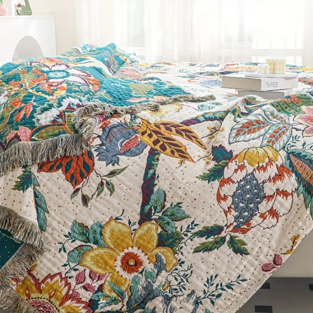 LoungeYard | Tropical Bloom Cotton Blanket — product view 3