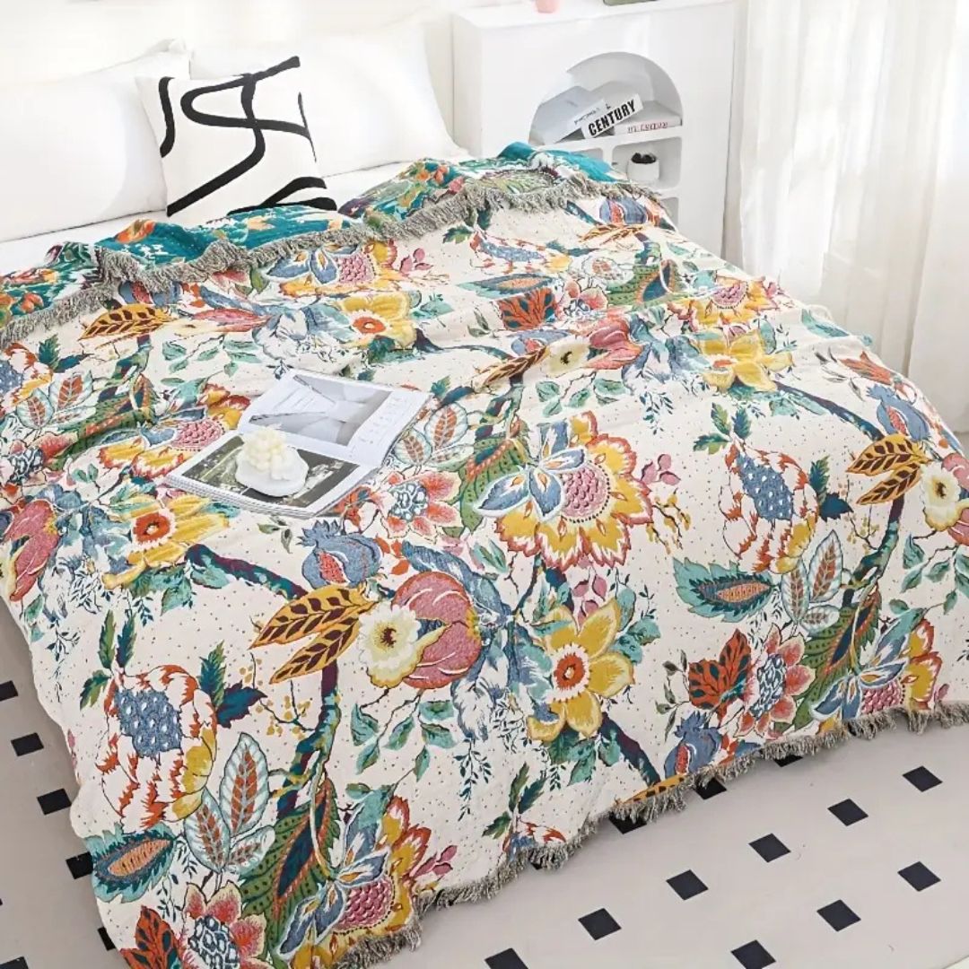 LoungeYard | Tropical Bloom Cotton Blanket — product view 4