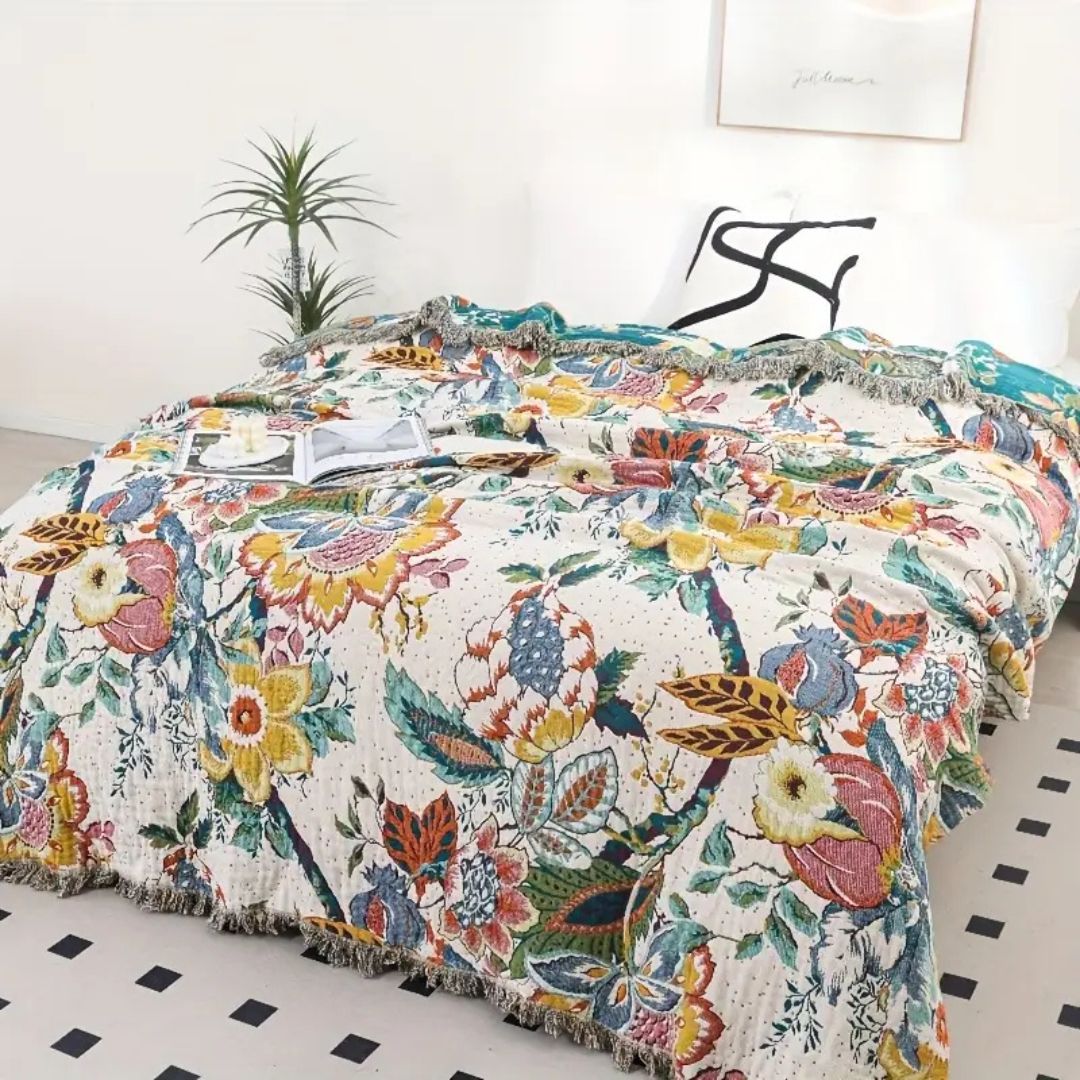LoungeYard | Tropical Bloom Cotton Blanket — product view 1