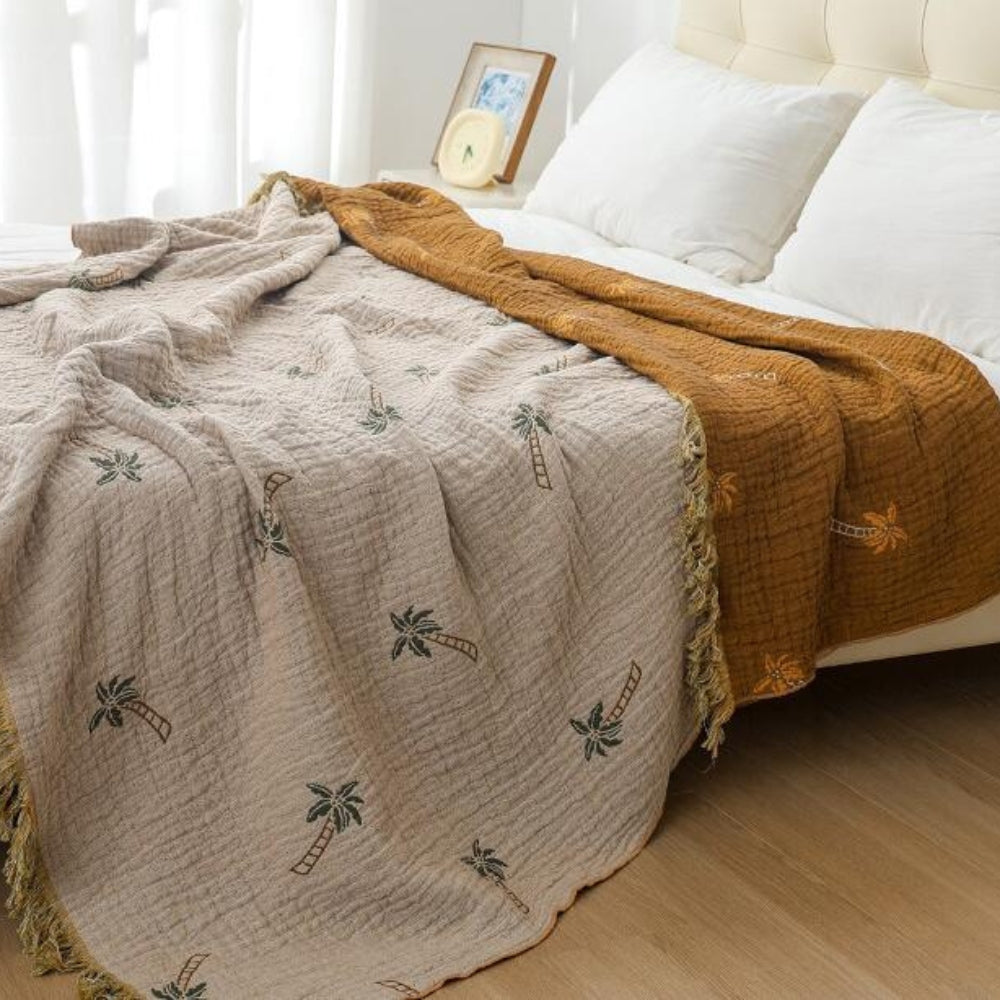 LoungeYard | Tropical Palm Tree Reversible Cotton Blanket — product view 2