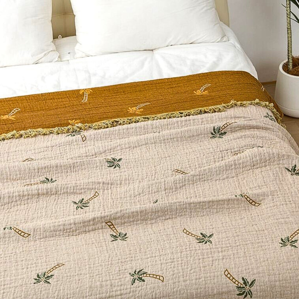 LoungeYard | Tropical Palm Tree Reversible Cotton Blanket — product view 3