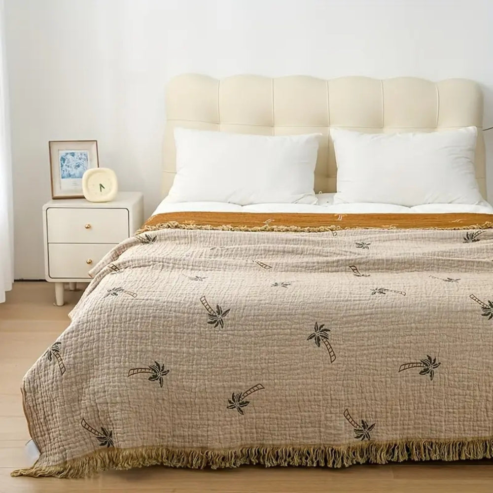 LoungeYard | Tropical Palm Tree Reversible Cotton Blanket — product view 4