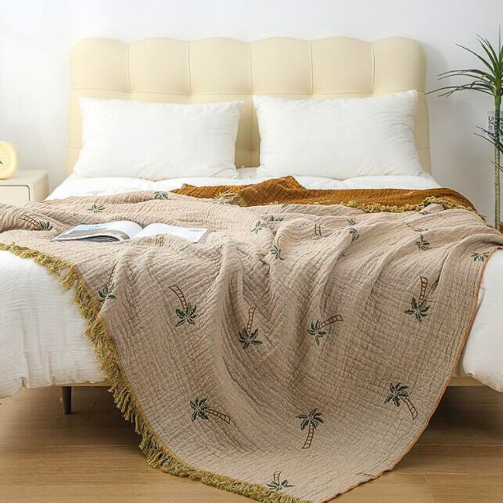 LoungeYard | Tropical Palm Tree Reversible Cotton Blanket — product view 5
