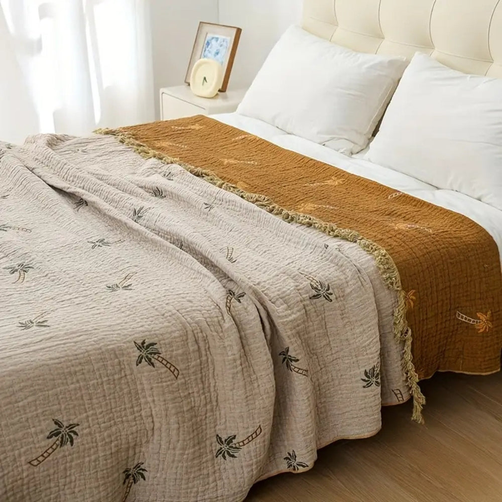 LoungeYard | Tropical Palm Tree Reversible Cotton Blanket — product view 6