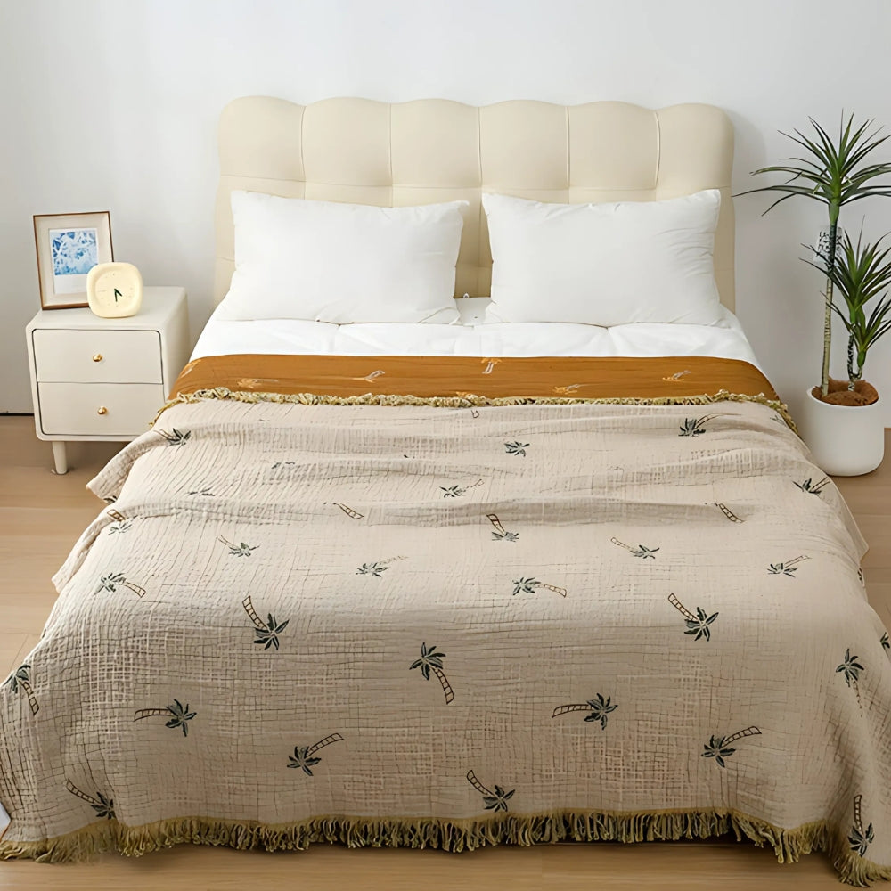 LoungeYard | Tropical Palm Tree Reversible Cotton Blanket — product view 1