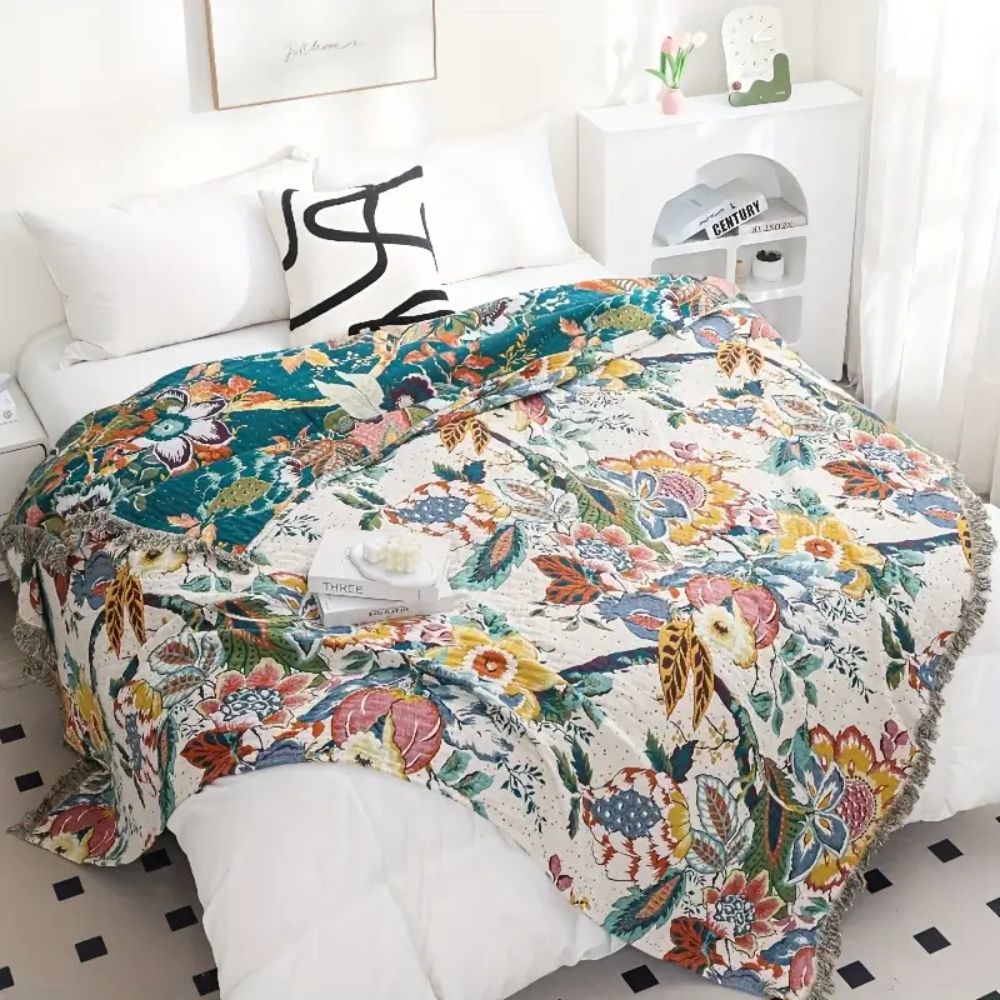LoungeYard | Tropical Whisper Reversible Cotton Blanket — product view 2