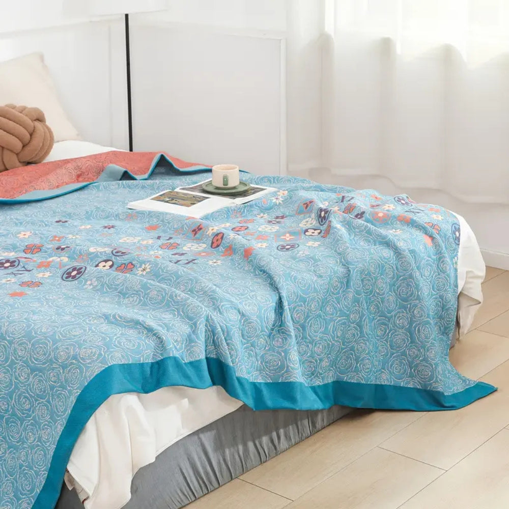 LoungeYard | Turquoise Floral Glam Gauze Blanket — product view 1