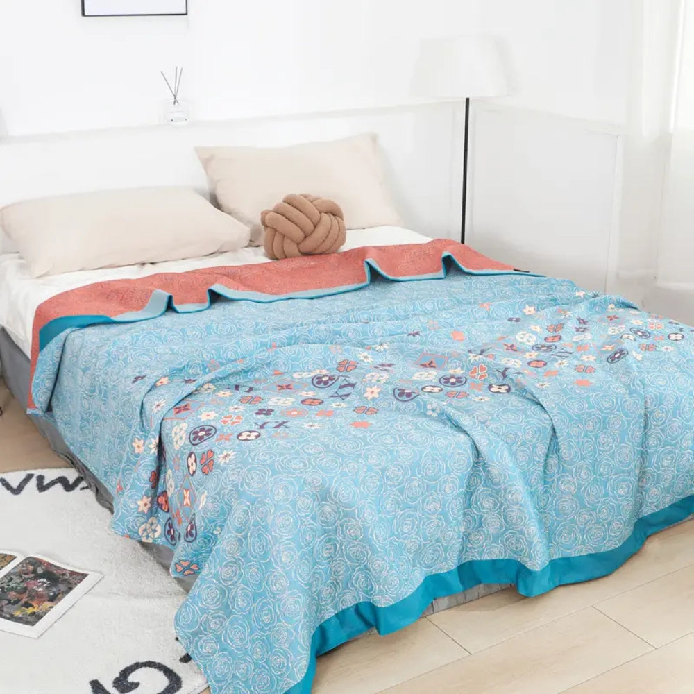 LoungeYard | Turquoise Floral Glam Gauze Blanket — product view 4