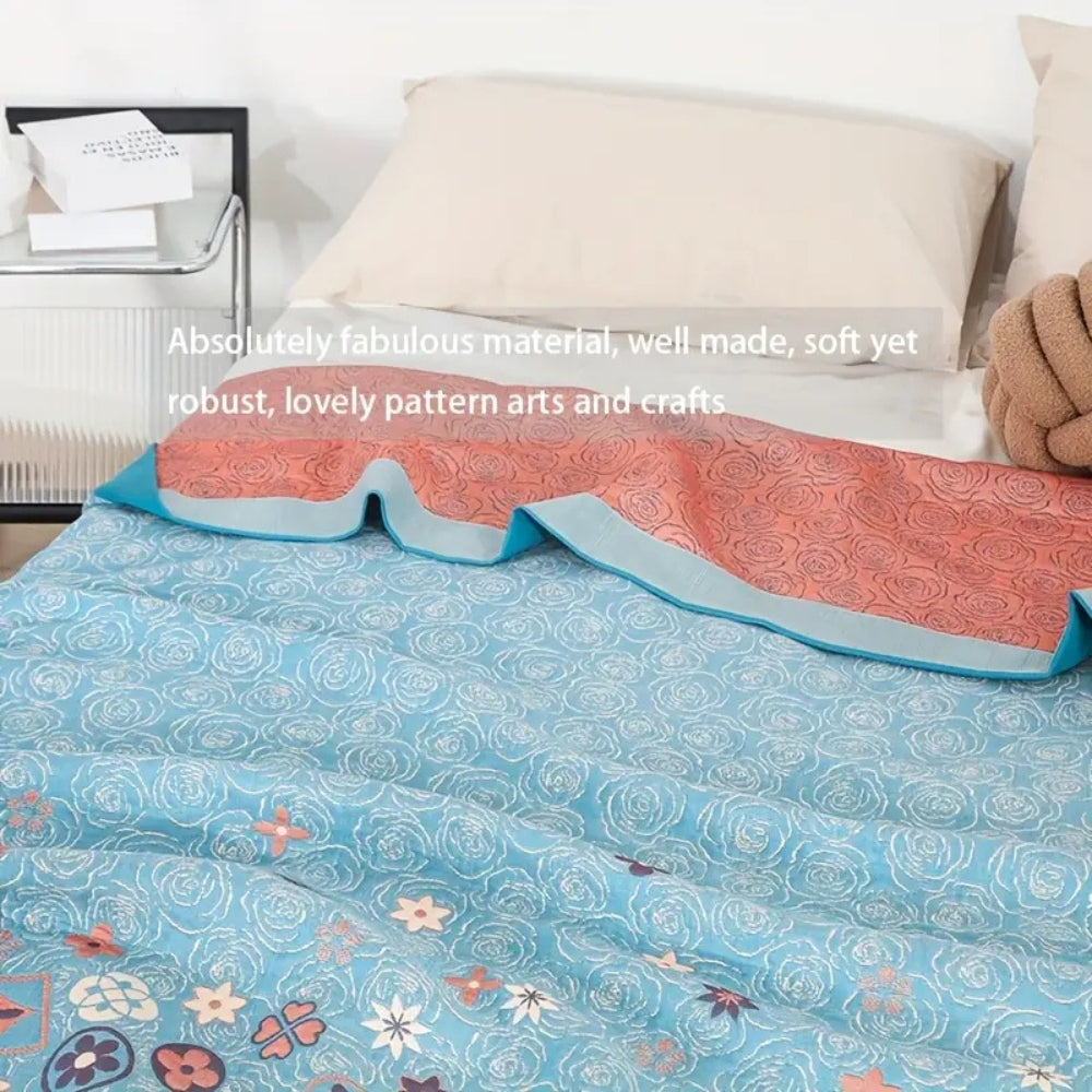 LoungeYard | Turquoise Floral Glam Gauze Blanket — product view 3