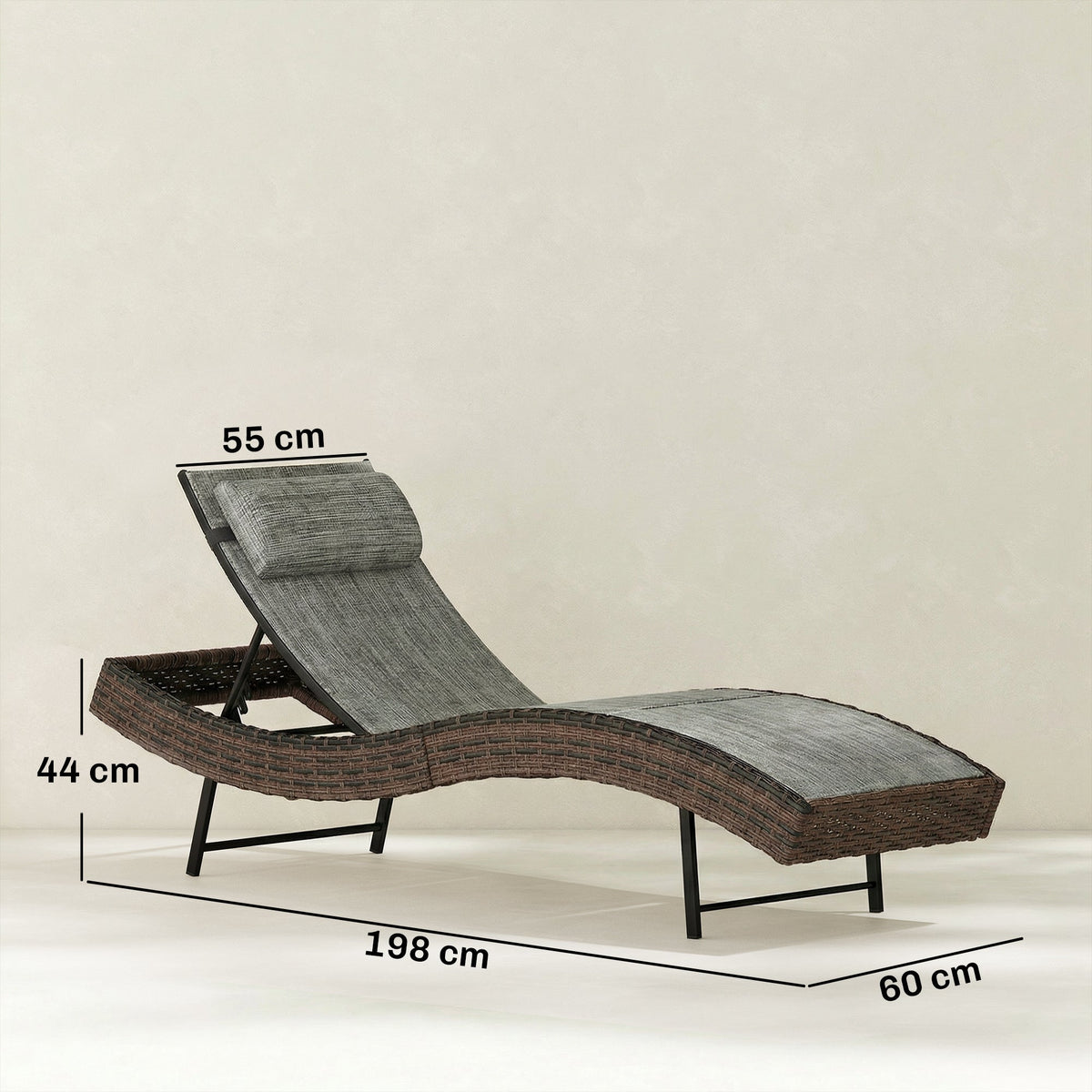 Rattan Sun Lounger with S-Shaped Seat and 5-Position Backrest, Brown — product view 5