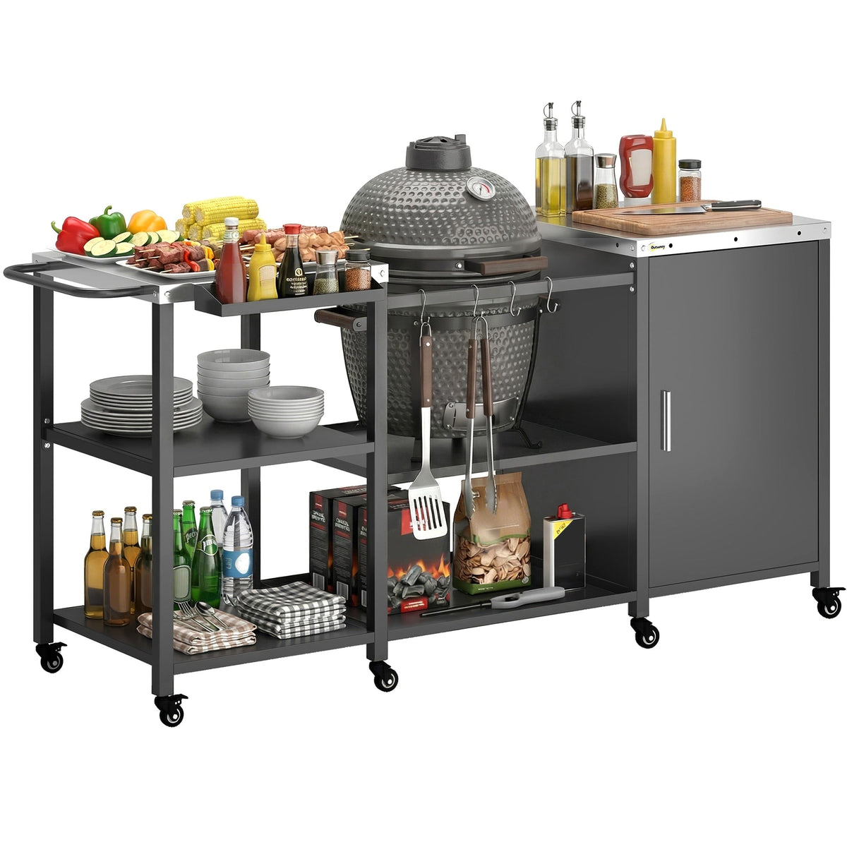 BBQ Grill Table with Stainless Steel Top and Storage Cabinet — product view 1