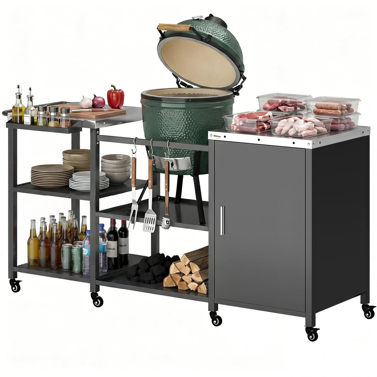 BBQ Grill Table with Stainless Steel Top and Storage Cabinet — product view 2