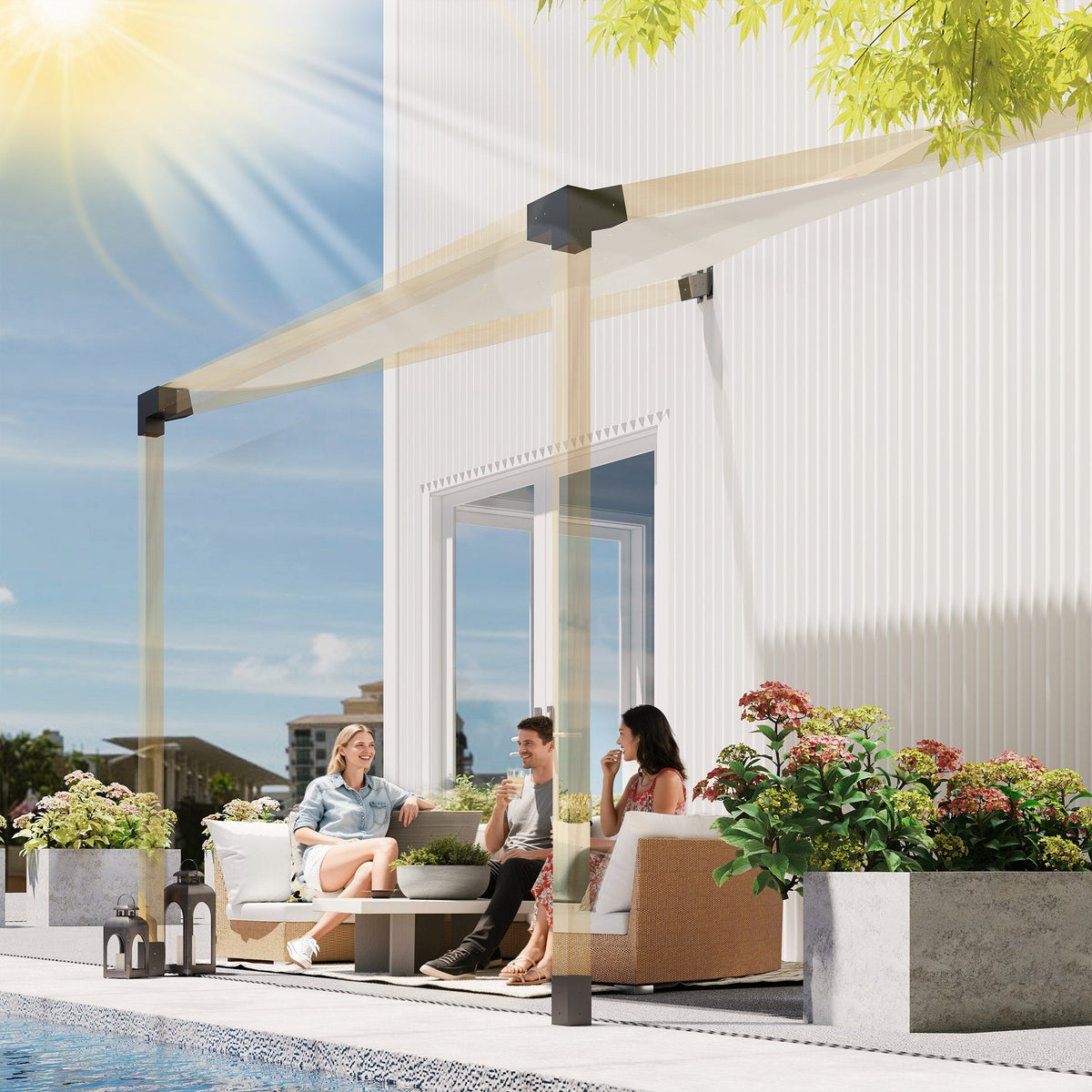 6 PCS Pergola Kit for 4" x 4" Lumber with 15° Slanted Roof, Black — product view 3