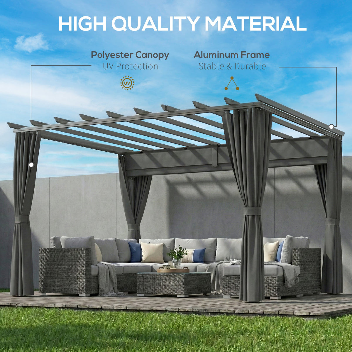 3.6 x 3 m Pergola with Retractable Roof and Curtains, Dark Grey — product view 6