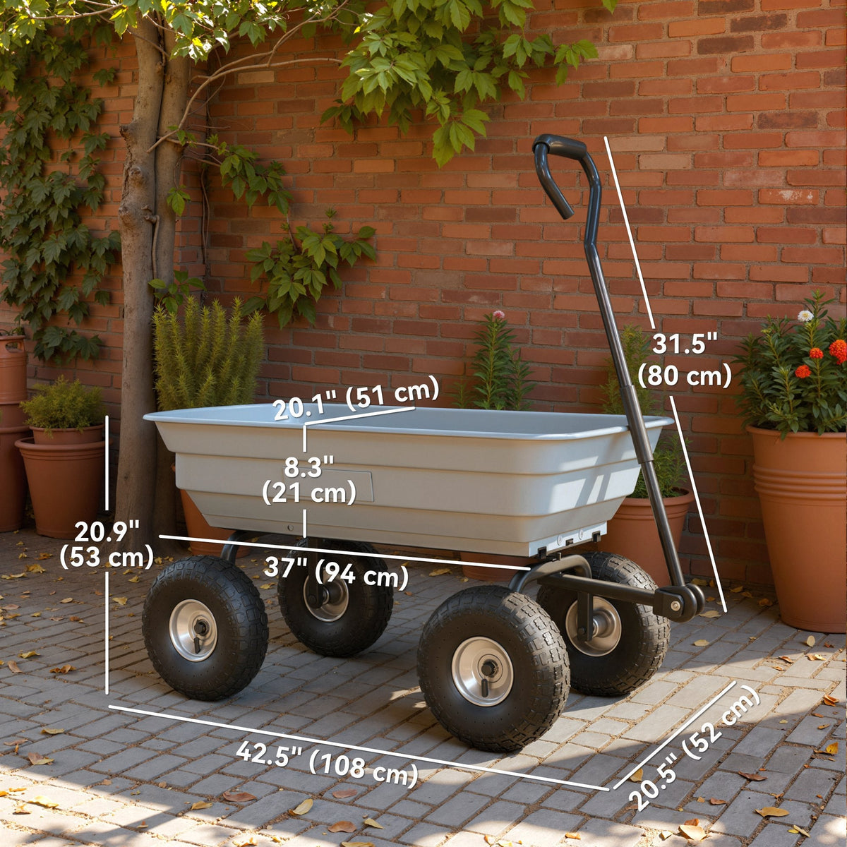 Steel Garden Cart with 10" Pneumatic Tires, 551 lbs Capacity, Grey — product view 5