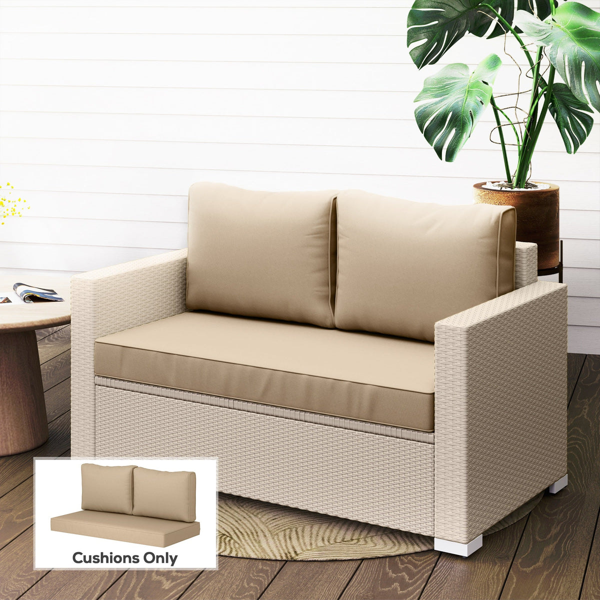2 Seater Outdoor Seat Cushions with Backrest, Beige — product view 4