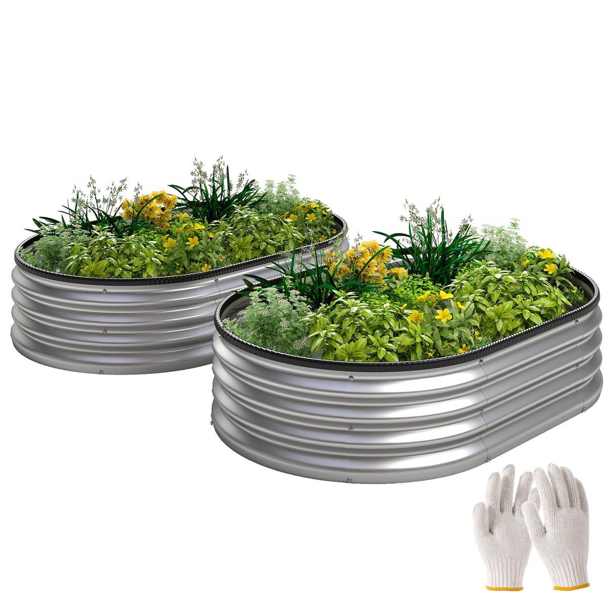 2pcs 4 x 3 x 1 ft Galvanized Raised Garden Beds, Silver — product view 1