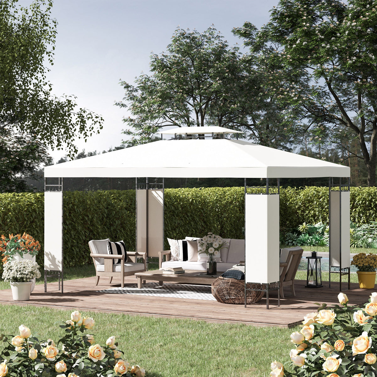10' x 13' Outdoor Gazebo with Double Roof and Screen Panels, White — product view 3