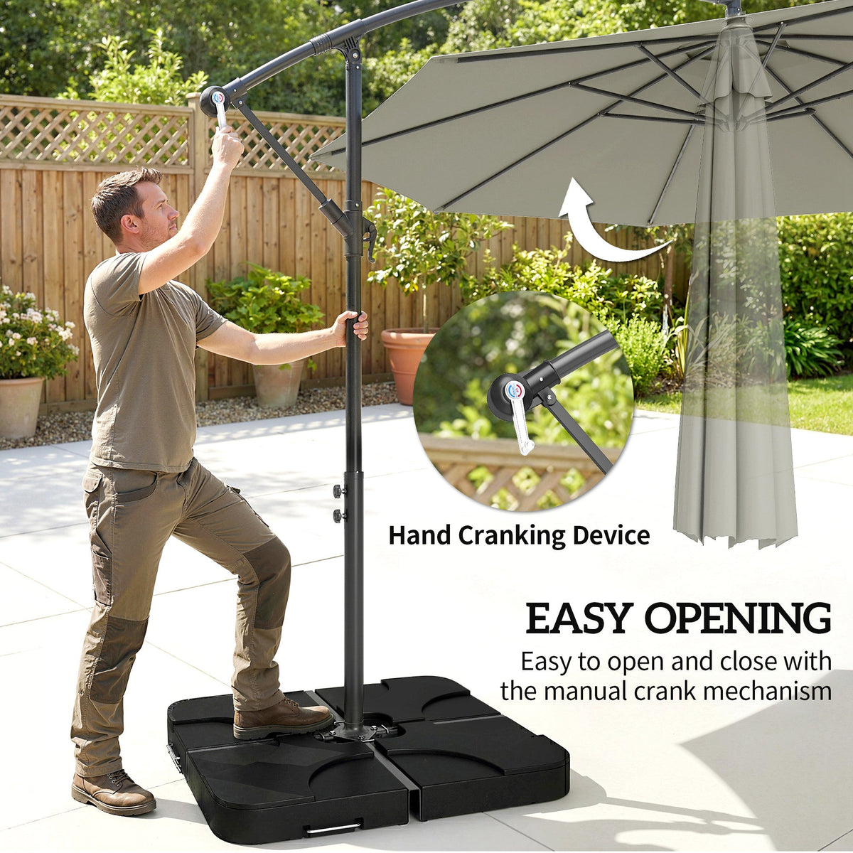 3 m Cantilever Parasol with Weights, Cover & Cross Base, Light Grey — product view 6