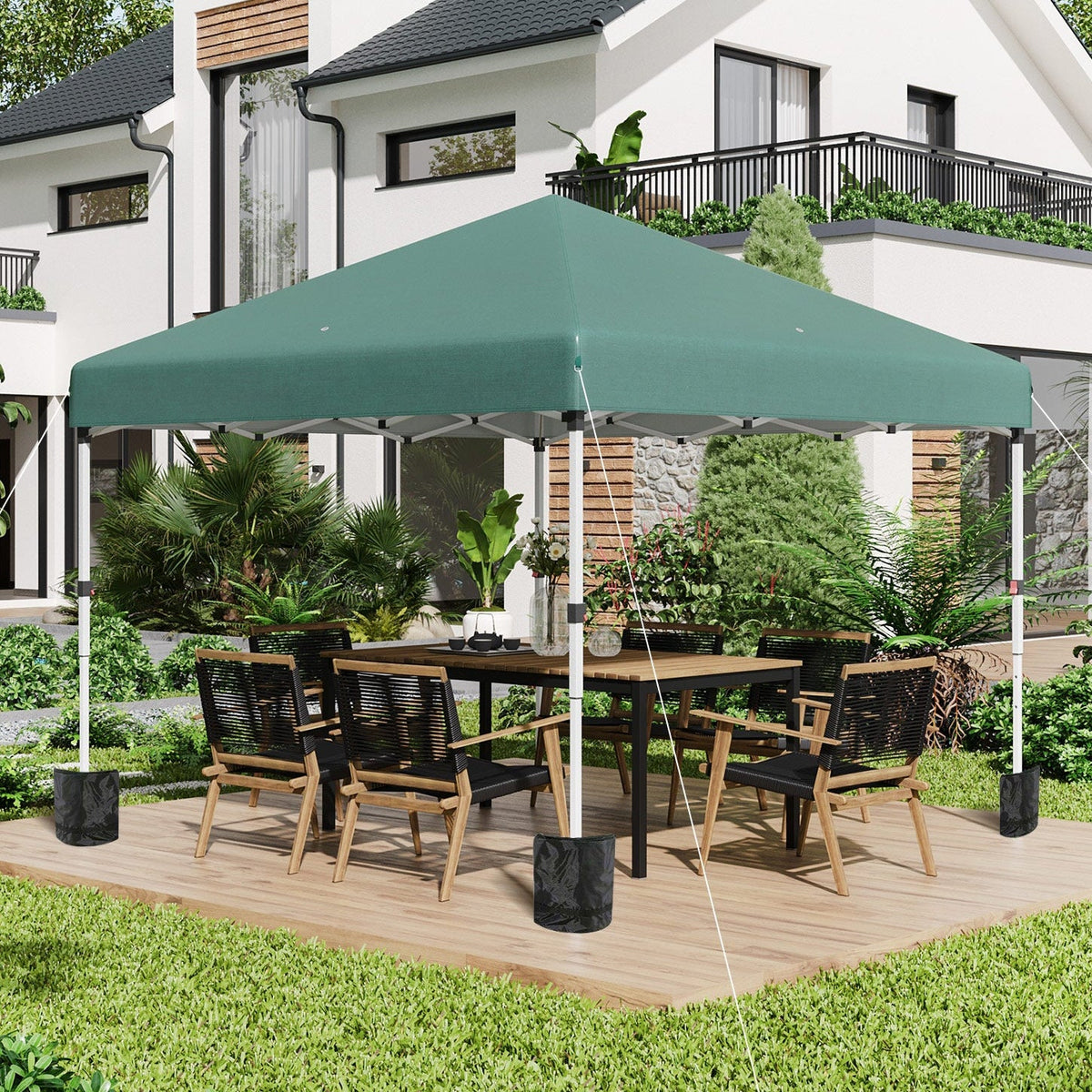 3 x 3m Pop Up Gazebo with 2 Sidewalls, Weight Bags & Wheeled Bag, Green — product view 3