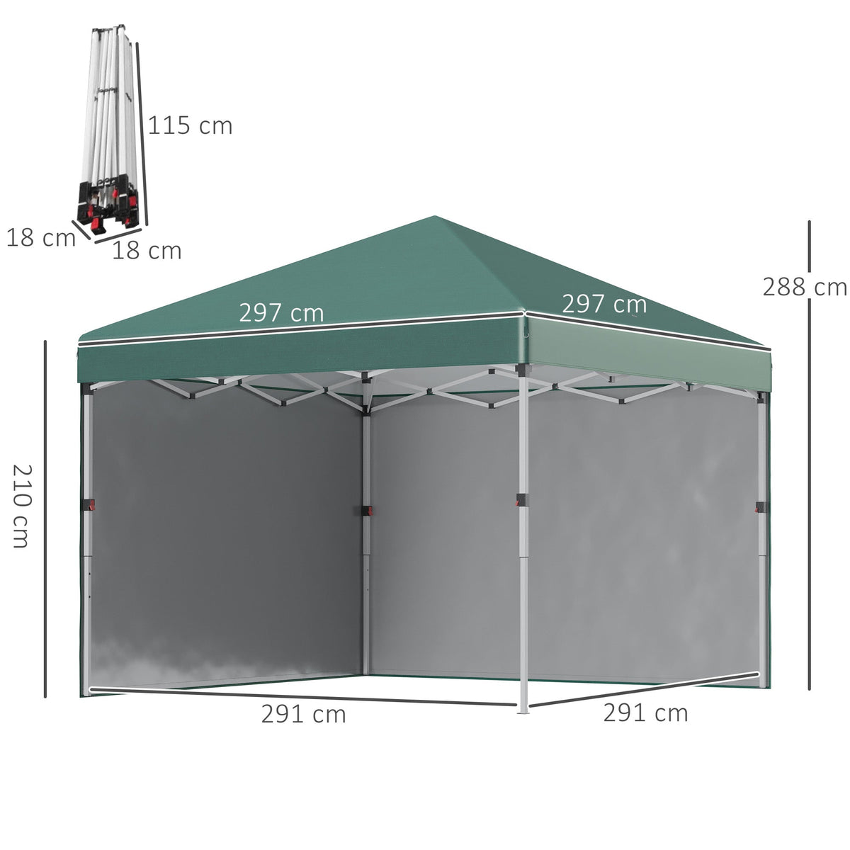 3 x 3m Pop Up Gazebo with 2 Sidewalls, Weight Bags & Wheeled Bag, Green — product view 5